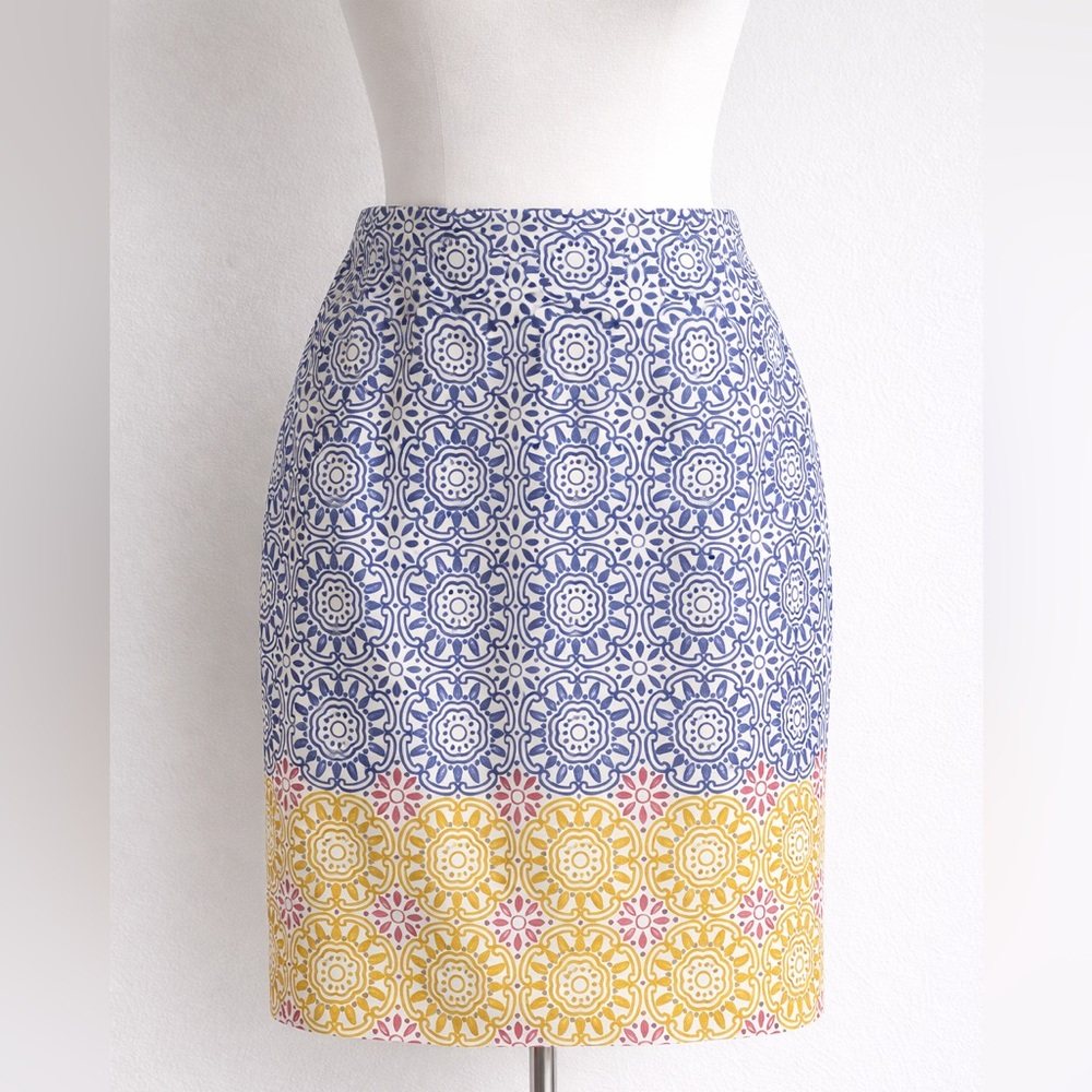 Boden Gabriella Skirt 10P NWT Petite Blue Yellow Print Pockets Spring